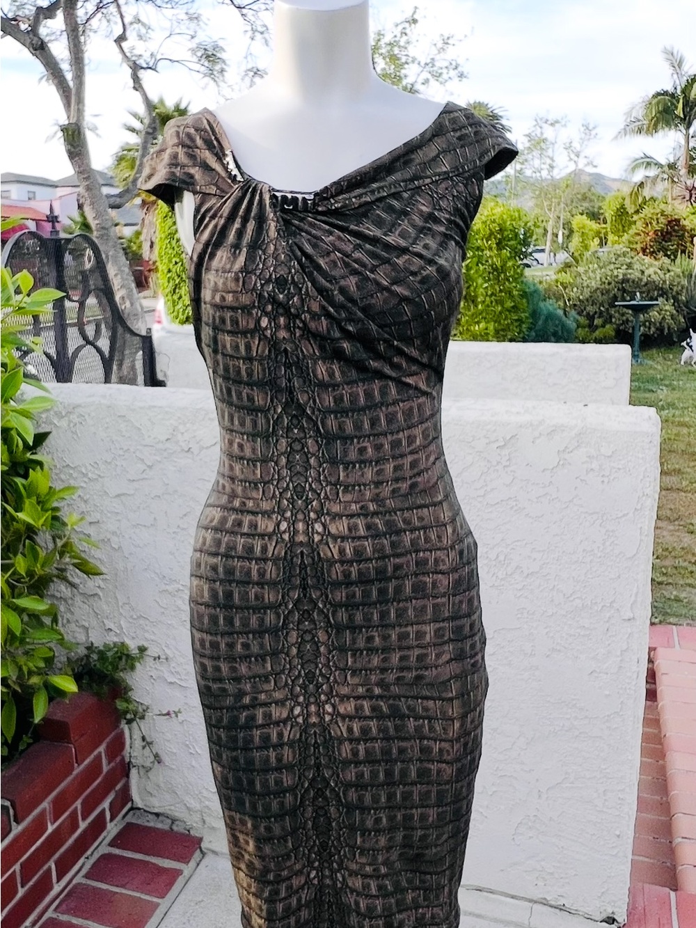 Roberto Cavalli Brown and Black Alligator Print Dress